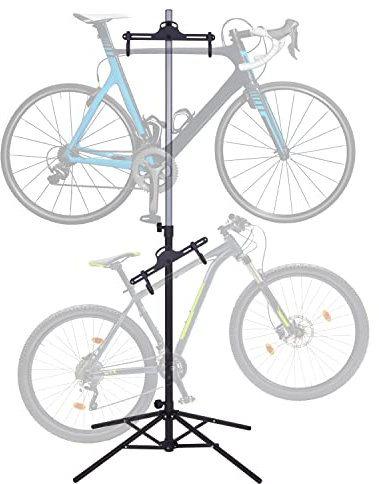 RaxGo Bike Garage Storage Rack, 2 Bicycle Garage Floor Stand, Foldable, Freestanding, Adjustable Hooks, For Mountain & Road bicycles, Universal For Indoor Use