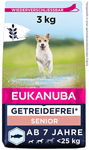 Eukanuba Grain Free, Alimento per cani senior senza cereali di taglia piccola e media, Ricco di pesce oceanico, 3 kg
