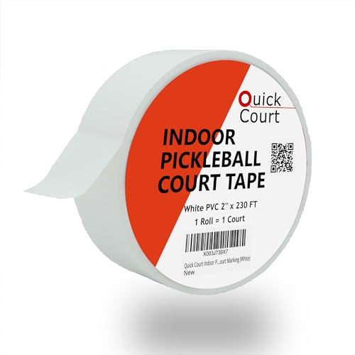 Quick Court Indoor Pickleball Court Tape – 2 x 230FT (1 Roll = 1 Full Court) – Zero Residue, Strong Adhesive for Gym Floors, Hardwood & Vinyl – Includes Setup Instructions (White)