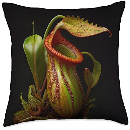 Nepenthes Pitcher Plant Graphic Bug Eating House Plant Throw Pillow