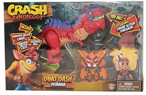 Crash Bandicoot Bandai Dino Dash Diorama | Play Set Includes 2 6cm Crash And Coco Collectable Figures And A Chomp Action Dinosaur Toy Based On Video Games | Great Girls And Boys Toys