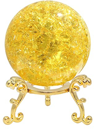 LONGWIN 50mm Ice Cracked Crystal Ball Decorative Glass Ball Home Decor Ornaments (Yellow)