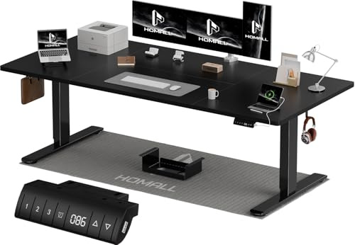 Homall Höhenverstellbarer Schreibtisch 200x80cm mit USB-A Ladeanschluss, Elektrischer Schreibtisch mit Kabel Management Tray, Standing Desk mit 3 Memory Funktion, Computertisch Schwarz