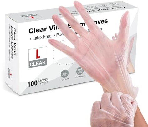 Vinyl Gloves - Pack of 100, Latex-Free, Powder-Free, Multi-Purpose, Extra Strong, Surgical, Medical, Food & Cleaning Gloves