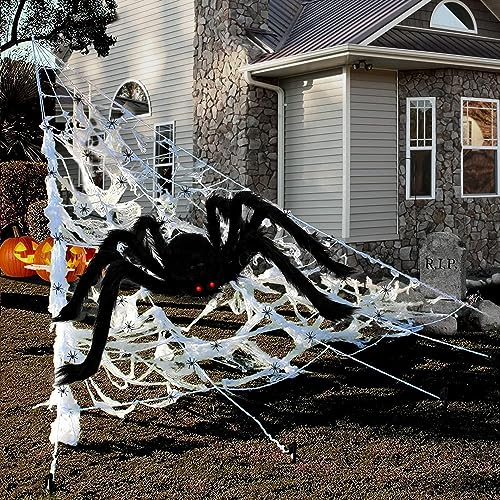 DTYDECLE Halloween Riesiges Spinnen, 1.5m Riesenspinne mit 5m Dreieckiges Riesen Spinnennetz Halloween Groß Spinngewebe für Festival Party Dekoration