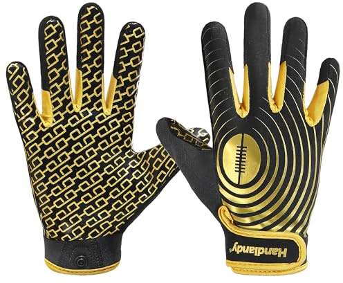 AIGEVTURE Mens Football Gloves Wide Receiver Youth Sticky Mens Receiving Gloves Best Gifts Black and Gold Large