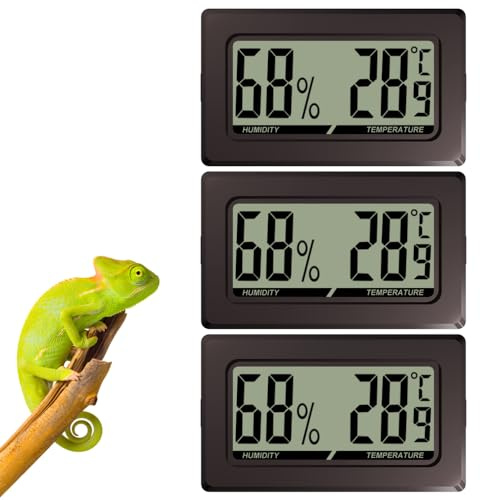 2/3 Stycken Trådlös Digital Termometer för Reptiler, Mini Digital Temperaturfuktighetsmonitor med Tryckknappar på Sidan, Termometer Hygrometer för Reptilskål Sköldpadda Drake Skägg
