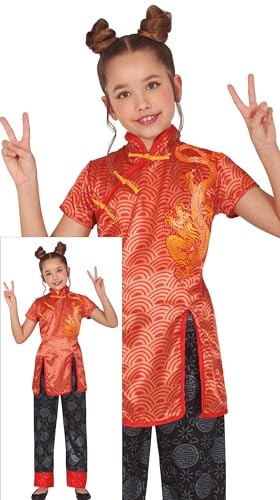 FIESTAS GUIRCA | Disfraz Chino Infantil (5-6/Años) - Casaca y Pantalón - Disfraces de Culturas del Mundo para Fiestas de Disfraces, Carnaval y Halloween - Ideal para Niñas - Rojo y Negro