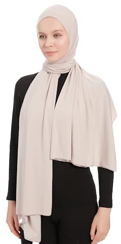 Ayisah Jersey Hijab Scarf for Women – Light Grey Jersey Hijab Scarf Muslim Headscarf – Long Muslim Accessories Headscarf Shawl - Islamic Solid Color Headwrap Scarves - Ramadan Head Wrap (Light Grey)