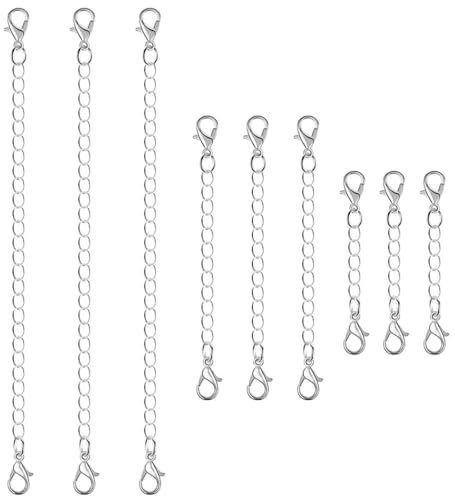NIANOPKM Extensor de Collar Extensión de Cadena de Pulsera Extensor de Cadena de Acero Inoxidable para Fabricación de Bisutería,9 Piezas,Plateado