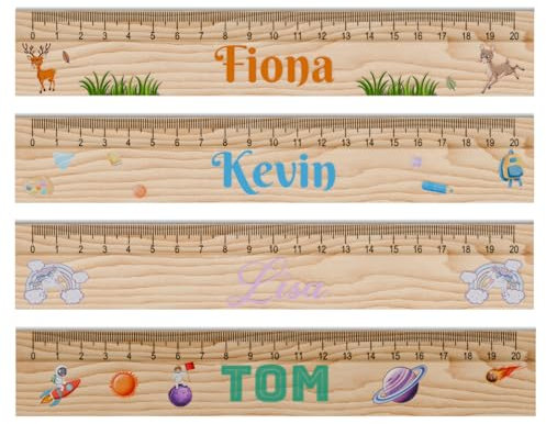 Bl4ckPrint Personalisiertes Lineal zur Einschulung mit Name - Verschiedene Motive - 20cm Holz Lineal - Geschenk für den Schulanfang zur Schuleinführung - für Mächden und Jungen