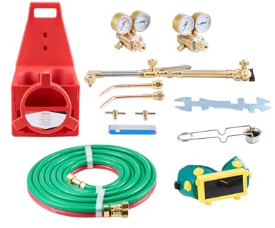 VEVOR Oxygen Acetylene Torch Kit, Gas Welding Cutting Torch Kit, 14PCS Portable Oxy Acetylene Brazing Set with 177'' Twin-Hose, Cutting Nozzle, 2 Welding Tips & Cylinder Holder (without Gas Cylinder)