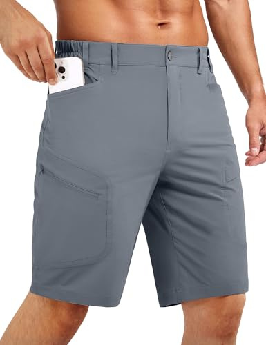 Stlight Pantalones cortos de senderismo para hombre, de secado rápido, ligeros, tácticos, con múltiples bolsillos, para camping, pesca, golf, gris, azul , 36W x 10L