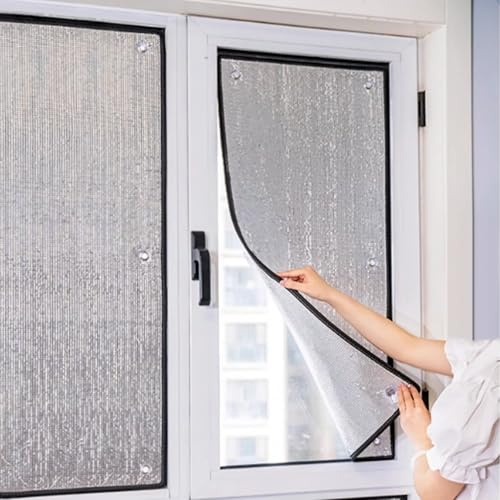 Geovne Lámina de Espejo Anti 99% UV,Película de Protección Solar de Aluminio de 8mm,Vinilo Opaco para Ventanas,Película Aislante Reflectante para Interiores,con Ventosa (45x80cm/18 x31)