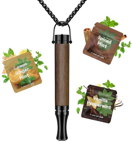 CARITATE Anxiety Breathing Necklace with Resistance - Flavoured Air Inhaler | Wooden Breathing Necklace With Adjustable Airflow And Flavoured Filters For Mindful Breathing And A Hand-To-Mouth Alternative