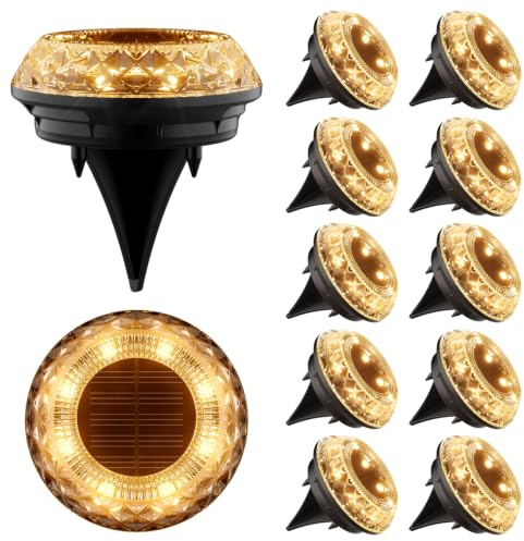 Shuniu Solar Bodenleuchten Aussen, 12 Stück, 8 LEDs, 3000K Warmweiß