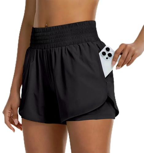 Short Running Femme 2 en 1 avec 2 Poches Zippées - Short Sport Femme