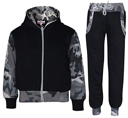 A2Z 4 Kids Trainingsanzug Mädchen Jungen Unisex Plain And Camouflage - T.S Plain 101 Camo Charcoal 11-12
