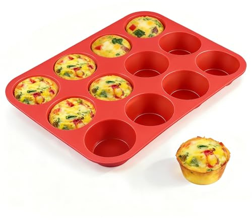 CAKETIME 12 Cups Silicone Muffin Pan - Nonstick Cupcake Pan 1 Pack Regular Size Silicone Mold for Baking