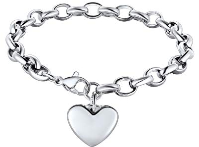 Bandmax Damen Armband 22cm Herz Kette Edelstahl Ankerkette Mädchen Armband mit Herz Gliederarmband Armkette Modeschmuck für Valentinstag Weihnachten