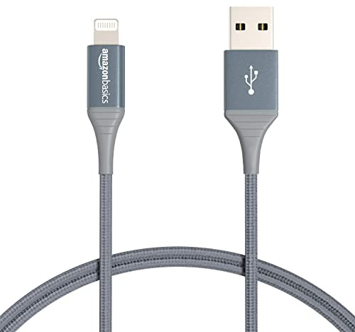 Amazon Basics Verbindungskabel USB-A auf Lightning, doppelt Nylon-umflochten, fortschrittliche Kollektion, MFi-zertifiziertes Ladekabel für iPhone, dunkelgrau, 0.9 m