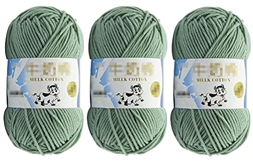3Pcs 50g Milk Yarn Knitting Cotton Yarn Soft Chunky Hand-Woven Crochet Wool Yarn for Handcrafts Crocheting Knitting (Mint Green)