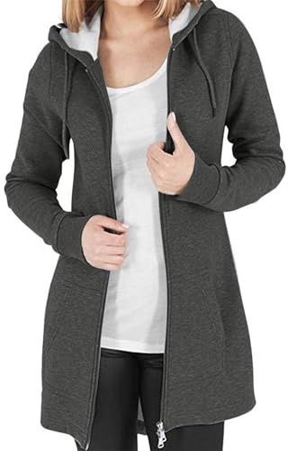 Vancavoo Hoodie Womens Long Hoodies Ladies Sweatshirts Casual Long Sleeves Zip Up Hoodie Plain Sweatshirt Plus Size Tops Shirt Pullover Warm Cardigans Autumn Jumper Jacket with Pockets