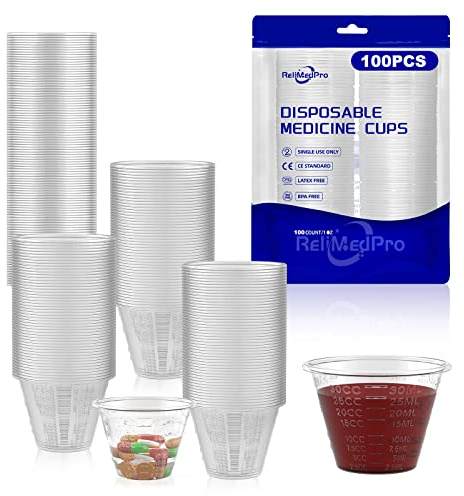 ReliMedPro Graduated Reusable Small Plastic Medicine Cups, Bulk Pack of 100, 1 OZ (30ml) Measuring Cups for Liquid Medication, Paint, epoxy, Pills and Resin