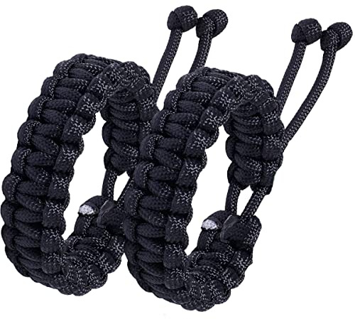 Jewever Paracord Survival Bracelets Braided Paracord Handmade Rope for Couples Men Women Adjustable Size (2pcs Black)
