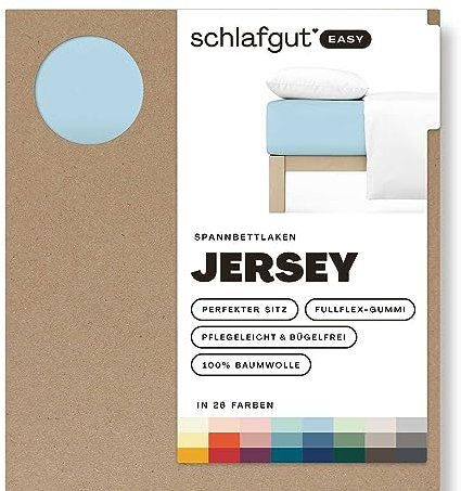 Schlafgut Easy Jersey Spannbettlaken 120x200 bis 130x200 Blue Light, Spannbetttuch aus 100% Baumwolle