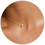 Tewiky Cross Necklace for Women 14K Gold Plated Cross Choker Necklaces
