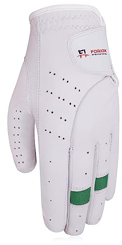 Foriox International Guantes de golf para todo tipo de clima para hombres, diestros y zurdos, para golfistas, se ajustan cómodamente, de cuero antideslizante, flexibles (blanco y verde, L, derecho)