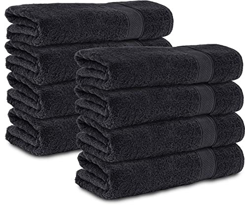 Komfortec 8er Handtücher 50x100 cm Set aus 100% Baumwolle, 470g/m², Frottee, Weich, Schwarz