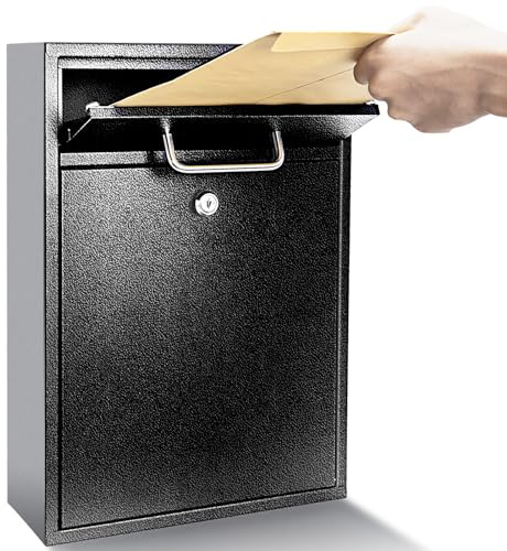 Locking Mailbox Wall Mount, Locked Mailboxes for Outside Security Lock Drop Box Mailbox with Lock 16H x 11.2L x 4.7W Inches, XL Large, Black