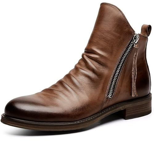 Stivali Medi da Uomo Stivaletti con Cerniera Laterale Scarpe Eleganti Formali con Tacco in Pelle Scarpe Classiche