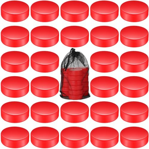 Wettarn 20 Pcs Foam Ice Hockey Pucks Indoor Knee Hockey Pucks with Mesh Bag for Kids Adults Practicing and Classic Training Official Regulation Diameter 3 (Red)