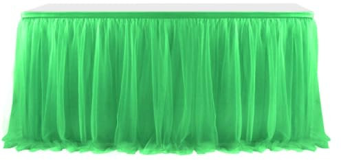 Wambere 275cm x 77cm Tüll Tischrock,Tütü Tischröcke Tischrock Tischumrandung Tischeinfassung Tischdecke Tischdekoration für Hochzeit Weihnachten Babyparty Geburtstag Candy Bar Party,Grün