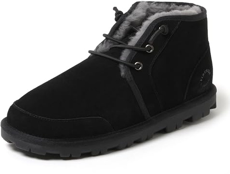 Fireside by Dearfoams Men's Shepparton Shearling Fur Indoor/Outdoor Lace-Up Chukka Boot, Black, 10