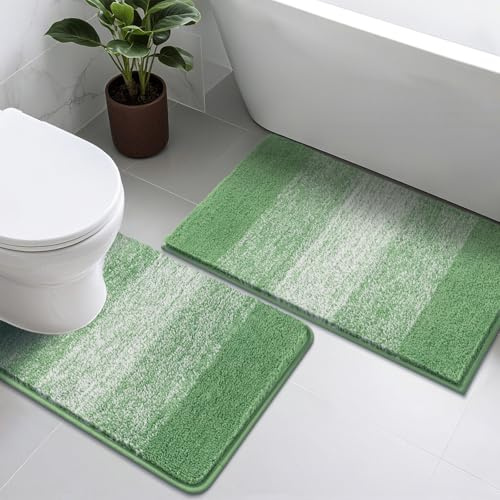 Enyhom Set di 2 Tappeti Bagno e WC, Tappetino da Bagno Super Assorbente Antiscivolo, Tappeto Doccia in Microfibra Lavabile in Lavatrice, con Tappetino WC Contorno Soffice, per Doccia, Vasca da Bagno