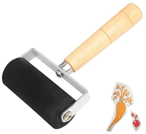 Gummi-Brayer-Walze für Druckherstellung, Gummiwalze mit Holzgriff, Pinsel, Tintenapplikator, Kunsthandwerk Malwerkzeug mit 3 Größen (3,5 cm, 6 cm, 10,2 cm)