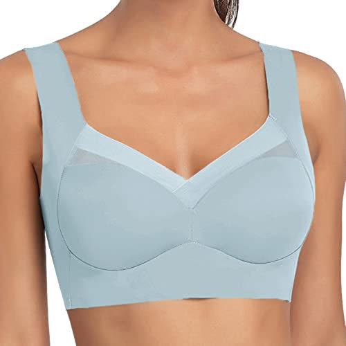 Wmbra Posture Correcting Bra UK - Wireless, Seamless, Soft Cup, Wide Straps, Light Blue, Size L