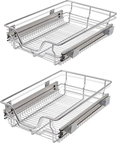 Gecheer Chrome Kitchen Wire Baskets - 2 Pack, 40cm Wide, 25kg Load, Easy Installation, Silver Model50479
