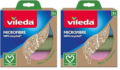 Vileda Microfibre Recycled 3 Panni Multiuso, Multicolore, Poliestere, 3 unità (Confezione da 2)