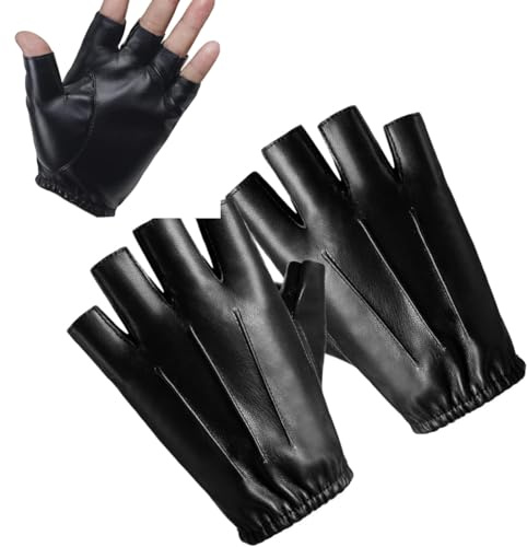 NJCXOLA Guantes de Cuero Sin Dedos,Guantes de Conducción,Guantes Piel Conducir Negros Cuero PU,Guantes medio dedo para hombres,para Moto Ciclismo Alpinismo Deporte