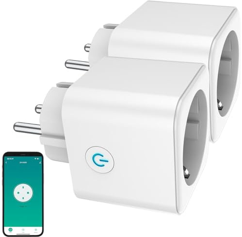 Luminea Home Control Schaltbare Steckdose: 2er-Set WLAN-Steckdose, Matter-zertifiziert, Energiekostenmesser, 16 A (Smart Steckdosen, Zeitschaltuhren, Zähler)