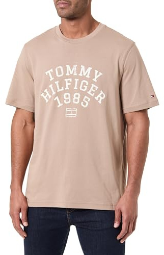 Tommy Hilfiger Camiseta de Manga Corta Hombre Archive con Logotipo Grande, Beige (Coastal Taupe), XL