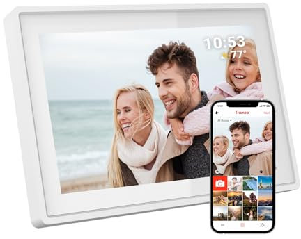 Tiqvi - Cadre Photo numérique, WiFi et Application Frameo, Cadre Photo 10 Pouces, Écran Tactile, Blanc