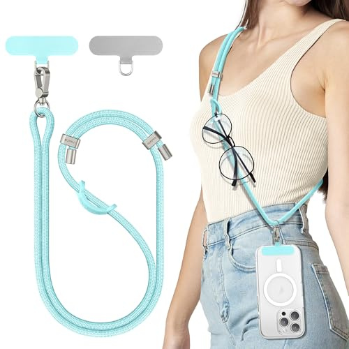 SURPHY Cadena para teléfono móvil ajustable universal para colgar, banda resistente para teléfono para vacaciones, exteriores, viajes, cordón para teléfono con ganchos robustos compatible con todos