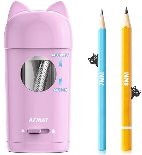 AFMAT Automatic Pencil Sharpener, Rechargeable Electric Pencil Sharpener with Cat Ears for 7-8mm Pencils, Ideal Back to School Portable Cute Kids Sharpeners with Container, School&Home Use,Purple PSX9