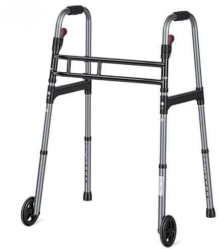 Careboda Marco plegable con diseño de barra doble, plegable y portátil con ruedas fijas de 12,7 cm, altura ajustable y función de disparador, para personas mayores y adultos